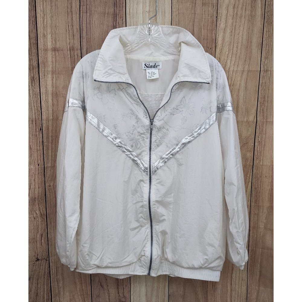 Vintage Slade Track Jacket White/Metallic Silver Floral Sz M